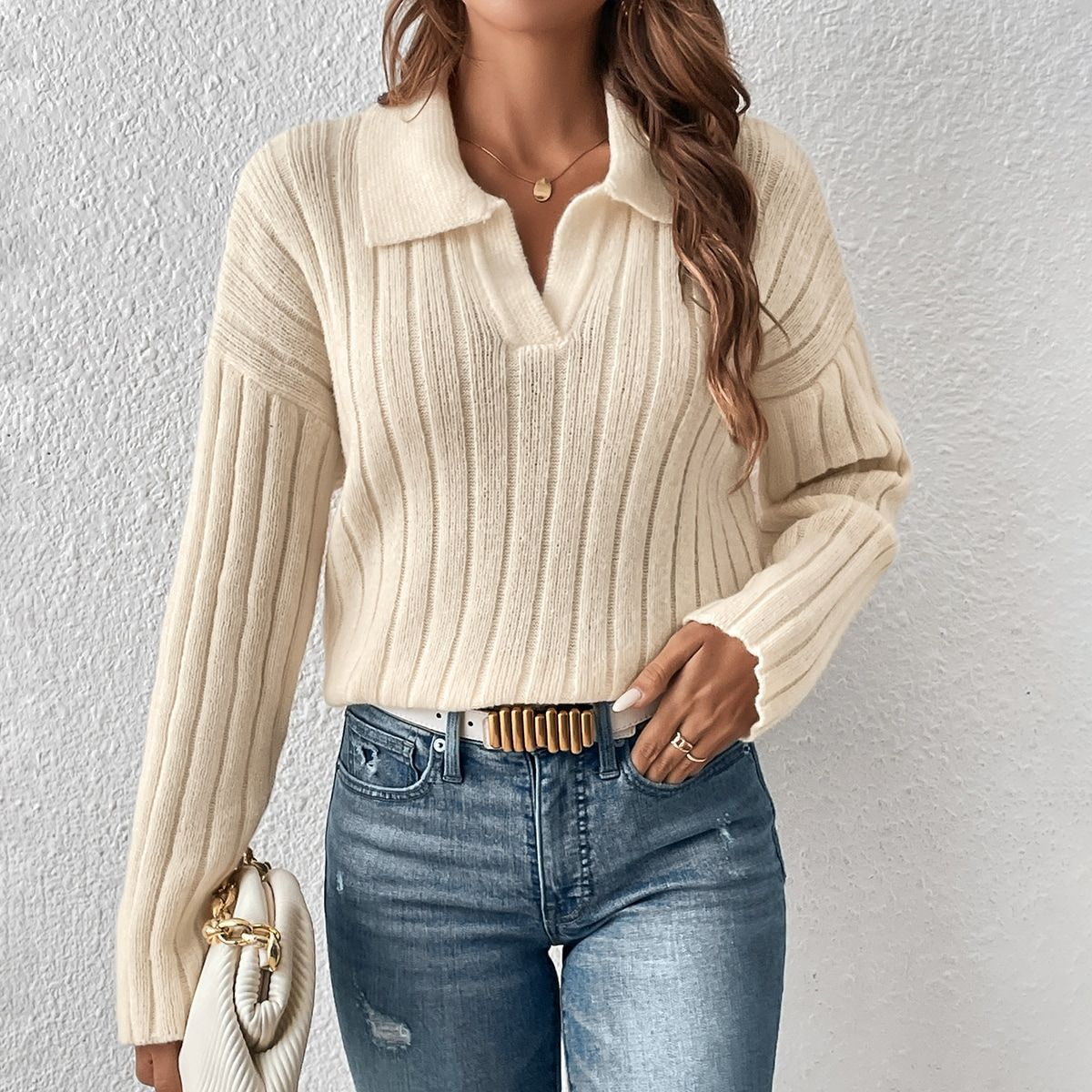 Pull décontracté à col polo pour femme