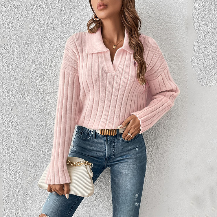 Pull décontracté à col polo pour femme