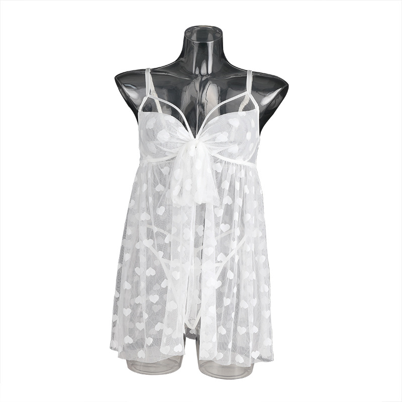 Pyjama une pièce transparent en maille Love Sling, sous-vêtements Sexy deux pièces