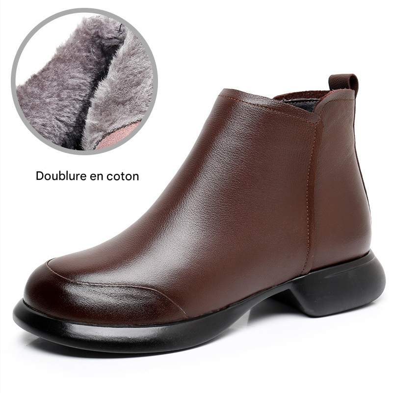 Bottes Martin Confortables en Velours Doux à Talons Bas