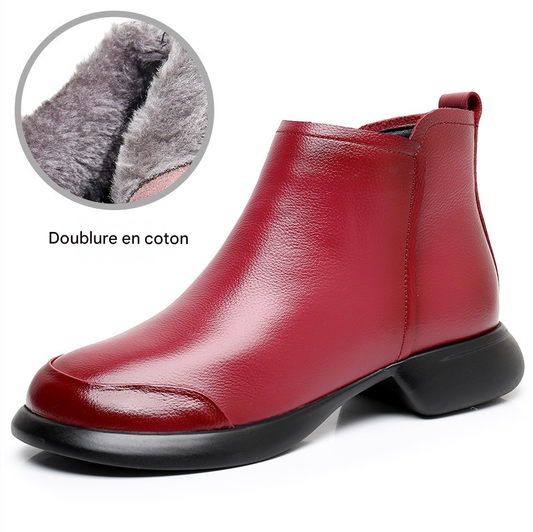 Bottes Martin Confortables en Velours Doux à Talons Bas