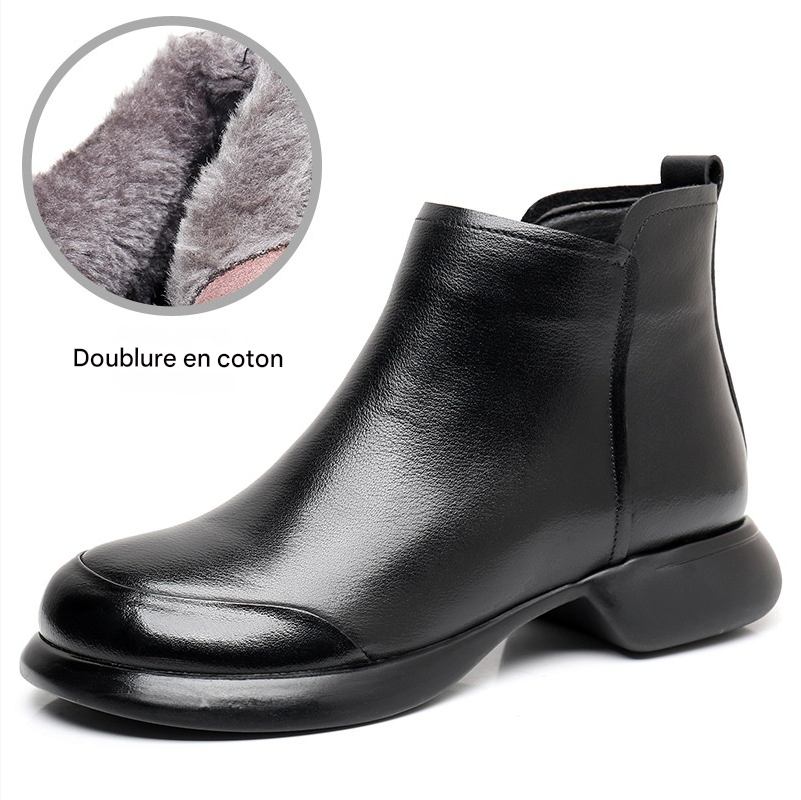 Bottes Martin Confortables en Velours Doux à Talons Bas